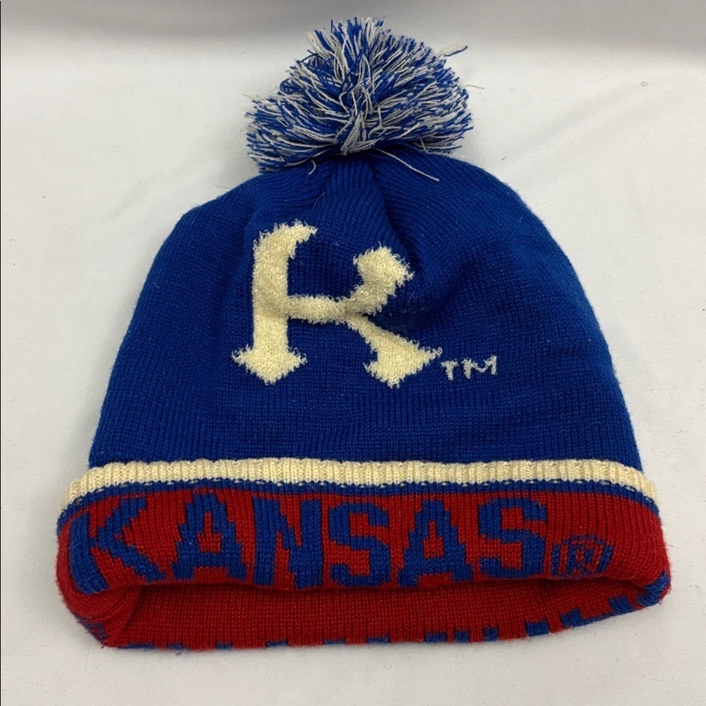 Adidas KU Kansas Jayhawks Cuffed Pom Beanie Hat Heritage Hall Vintage Headwear